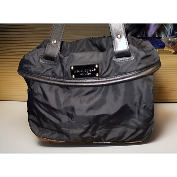 Kate Spade New York Nylon Tote Bag Black /Black Leather Trim Polka Dot Lining - Picture 2 of 9